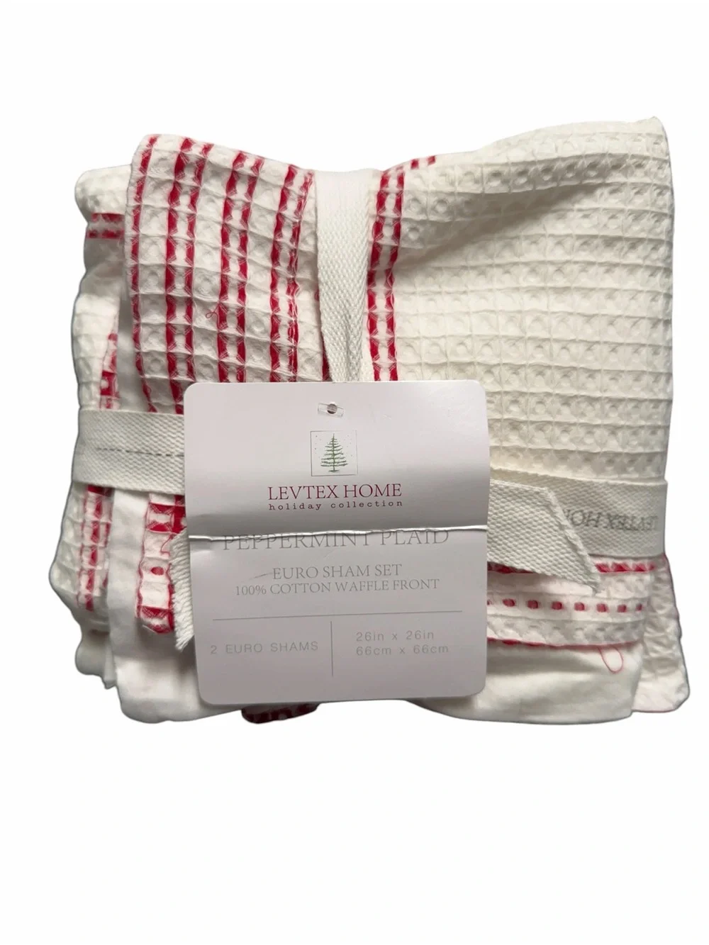 Levtex Home Peppermint Plaid 100% Cotton Euro Sham Set of 2 26x26 Red White NWT